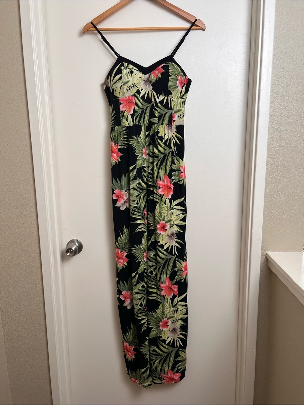 Tropical Floral Wide Leg Jumpsuit Hawaii Vacation Resort Wear Small